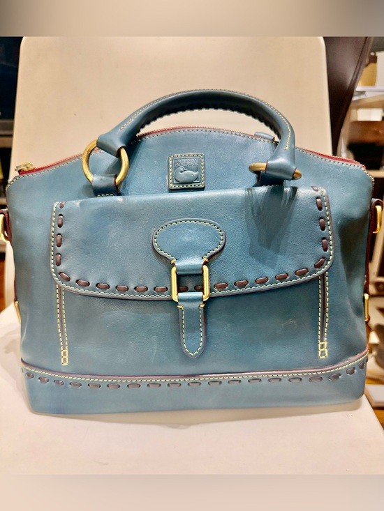 Dooney & Bourke Handbags - Dooney & Bourke Florentine Teal Leather Satchel with Front Flap